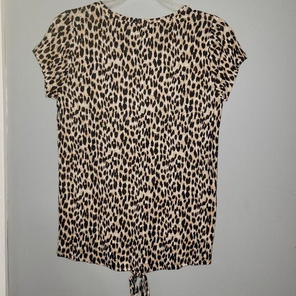 Ann Taylor Loft Linen Cheetah Animal Print Short Sleeve Tshirt Shirt Womens XS - Picture 9 of 11